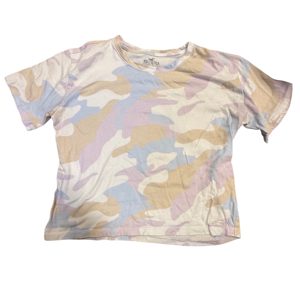 Hollister Camo T-Shirt Pastel Colors Crew Neck Short Sleeve Top Size S